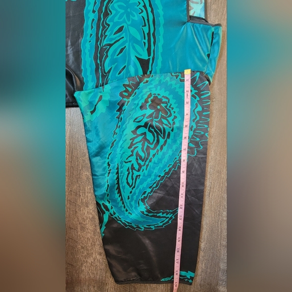 Oscar de la Renta for Swirl 80's 90's Vintage Kimono Blouse Womens M Black Teal - Picture 10 of 11